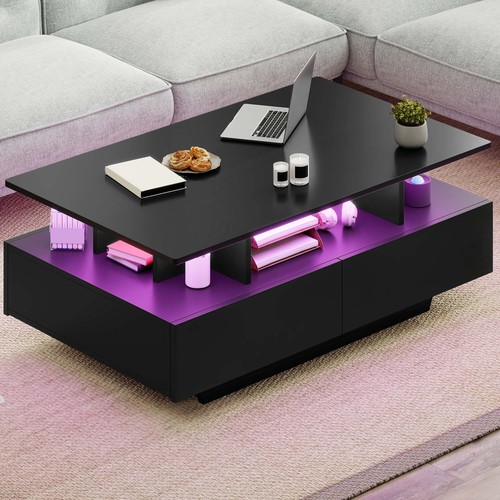 Led coffee table modern black - coffee,